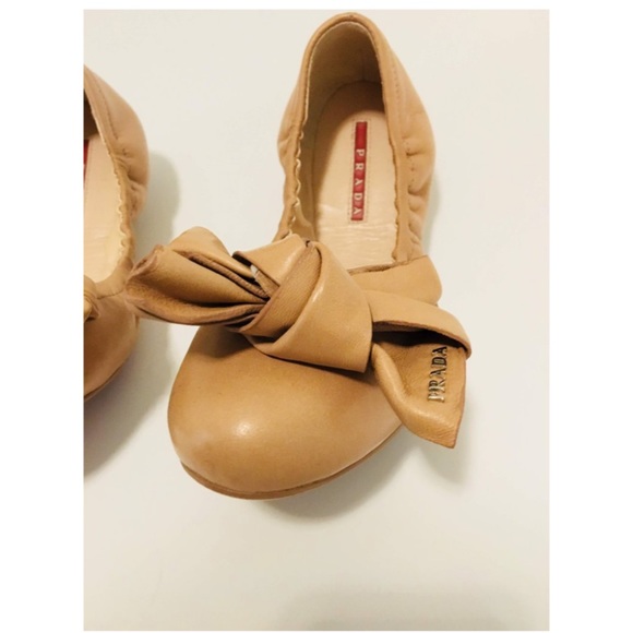 Prada Shoes - PRADA Nude Leather Ballet Flats in Leather
